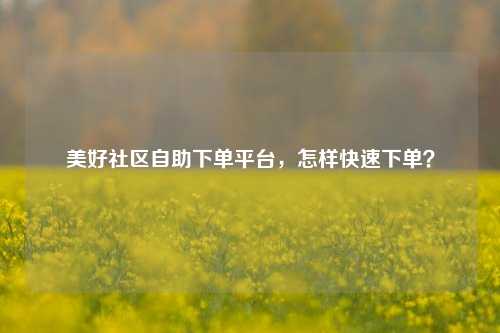 美好社区自助下单平台，怎样快速下单？